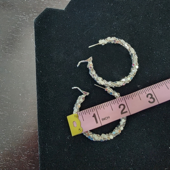 Silver Sequin Hoop Earrings - Women's Fashion Jewelry - Picture 5 of 5